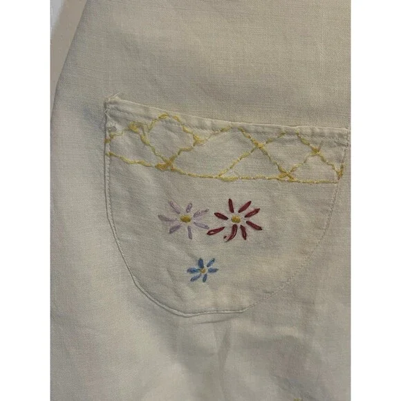Vintage Embroidered Cream Colored Full Apron - Picture 9 of 12